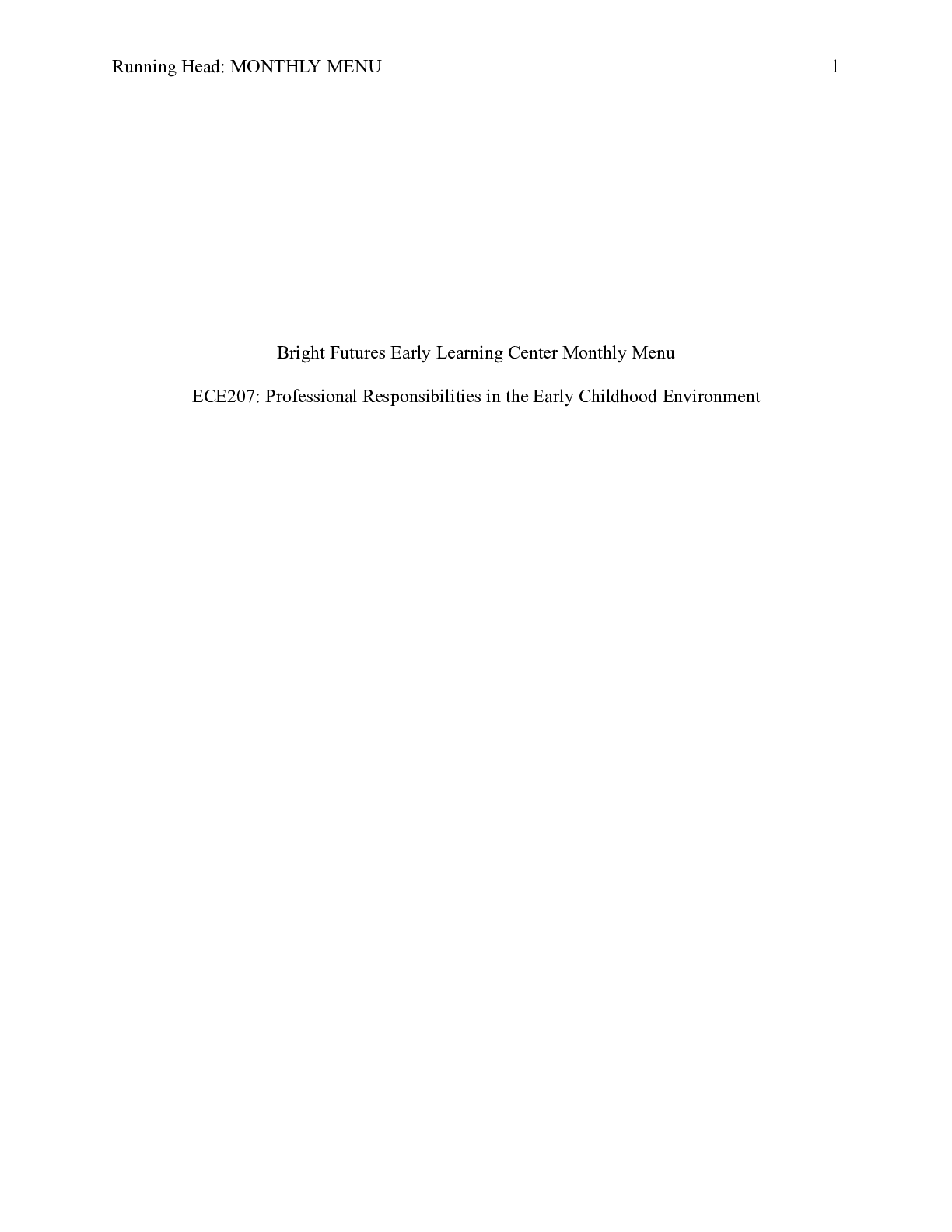 Preview image of Bright Futures Early Learning Center Monthly Menu Template.docx document